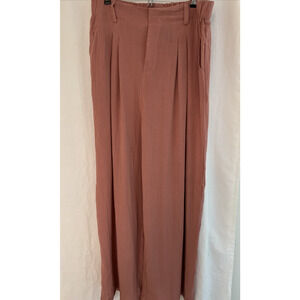 Halara Women’s Large Wide Leg Trousers Pleated Pull On Pants Dusty Rose NWT
